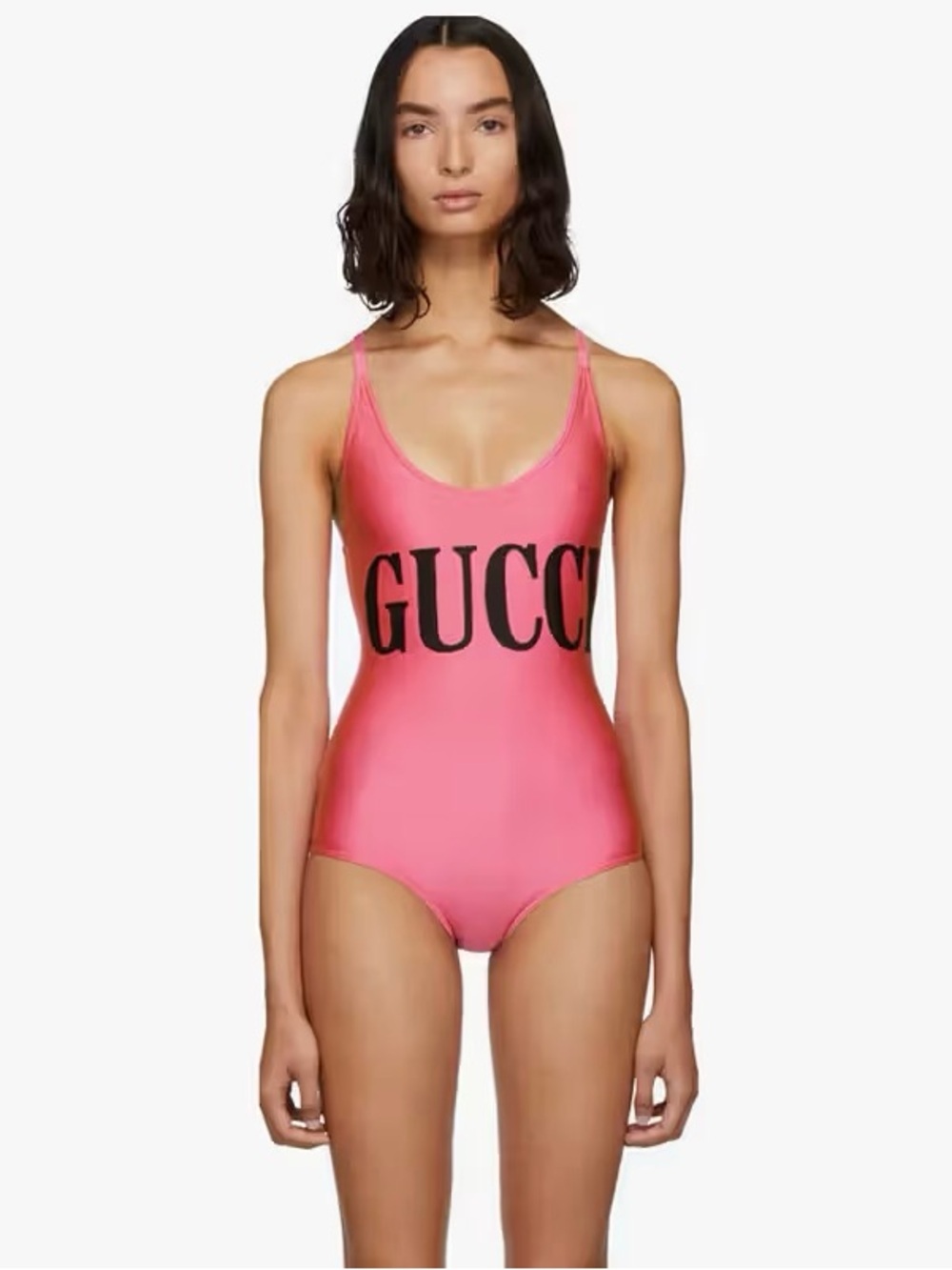 Gucci Rare Pink Logo Scoop-Back One-Piece Swimsuit | Size S